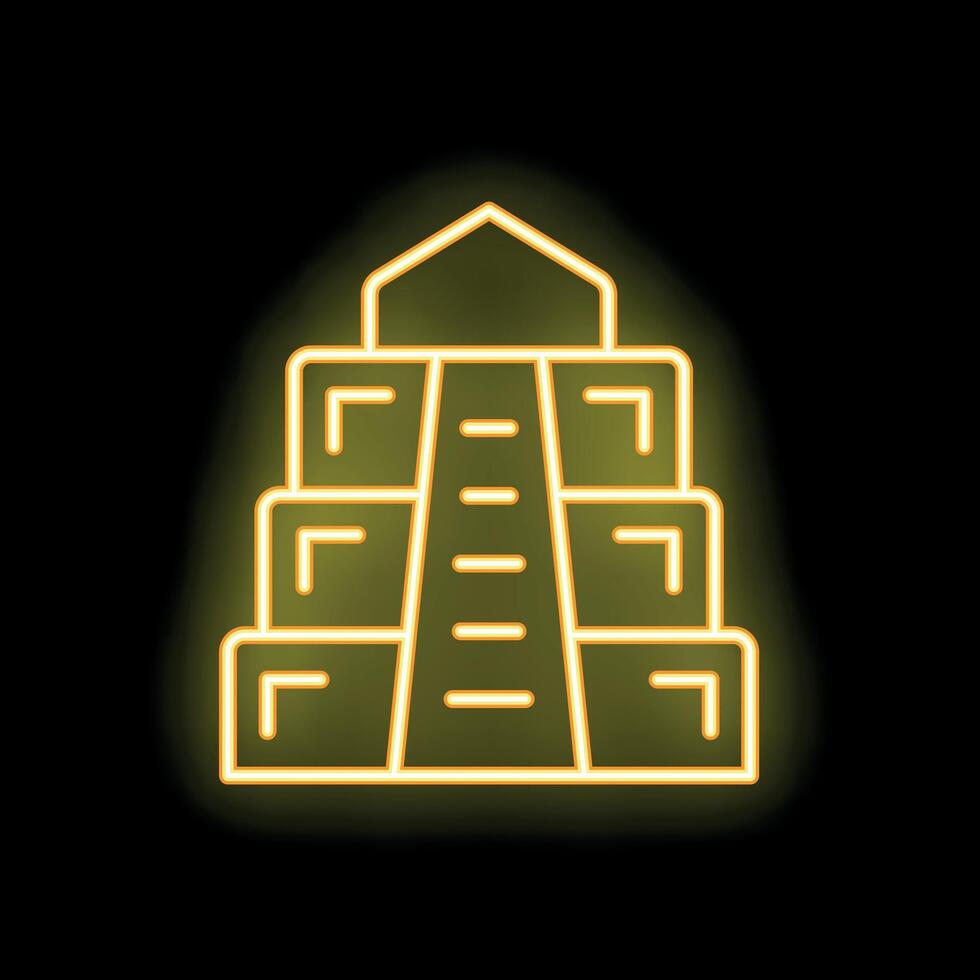 Glowing neon icon of chichen itza mayan pyramid on black background vector