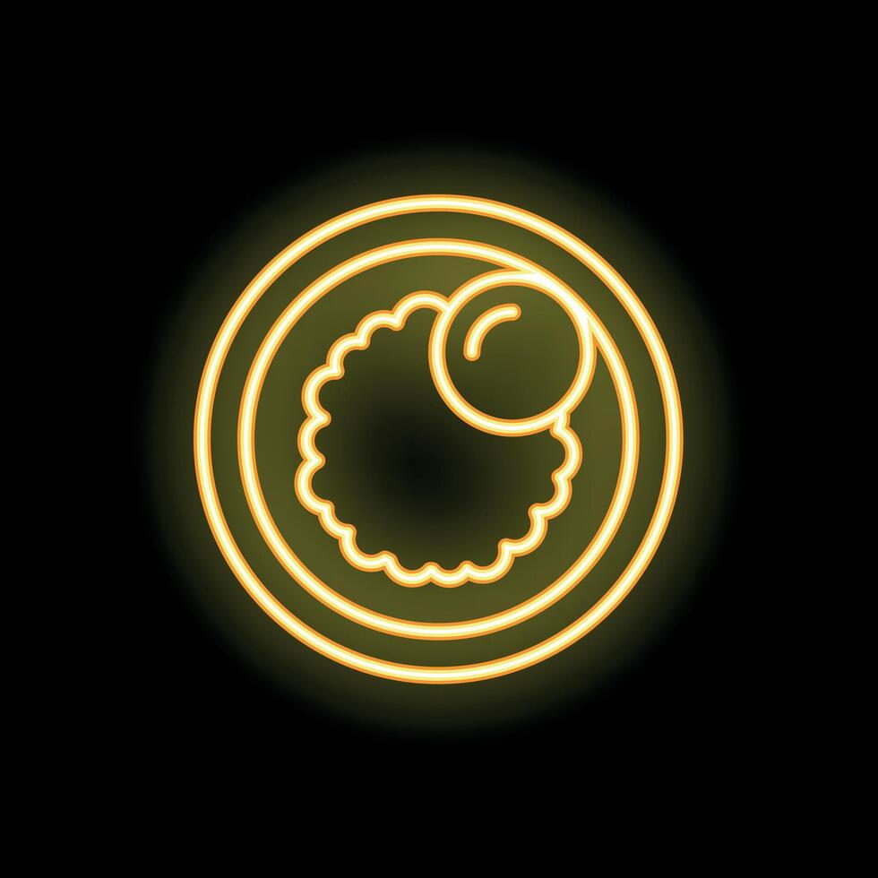 Neon icon of japanese cuisine mochi on plate glowing yellow vector