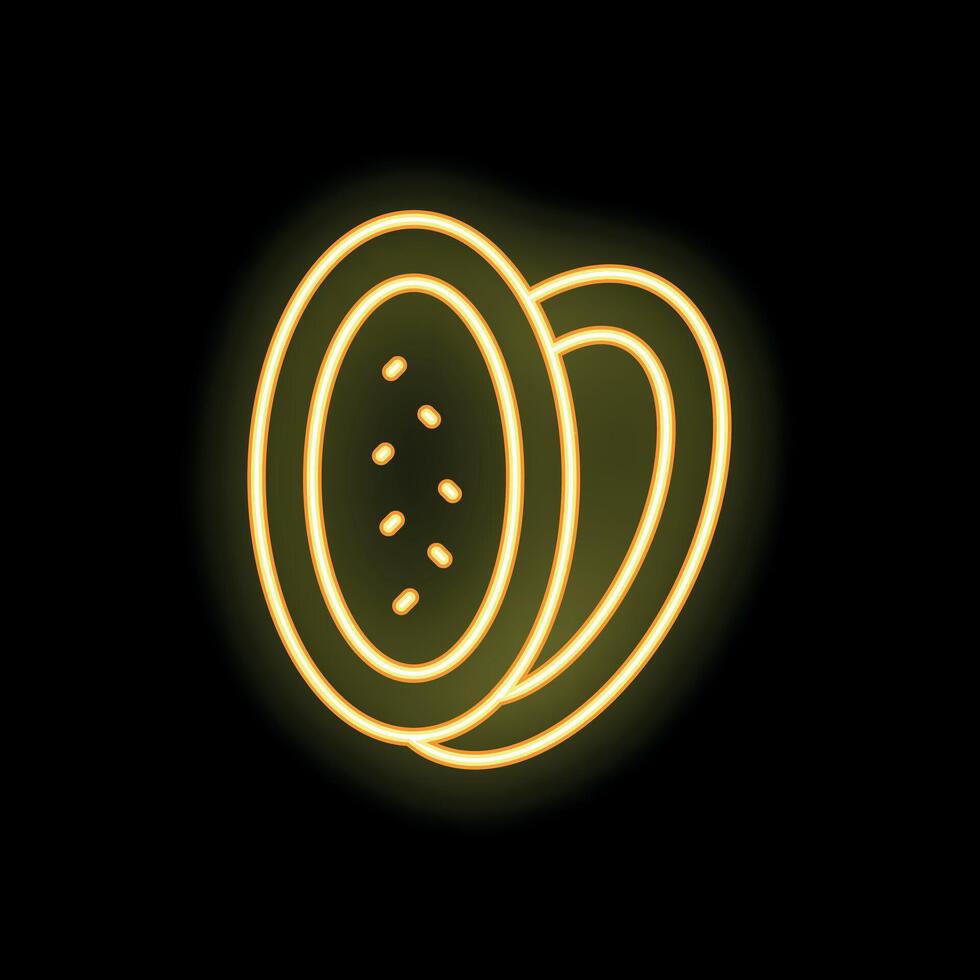 Neon sign of kiwi fruit slices on black background vector