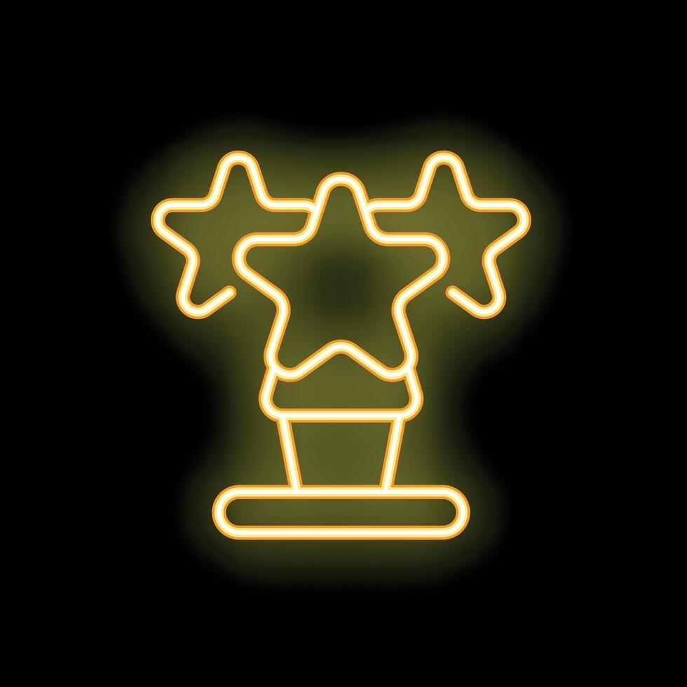 Neon icon of three stars representing highest rating vector