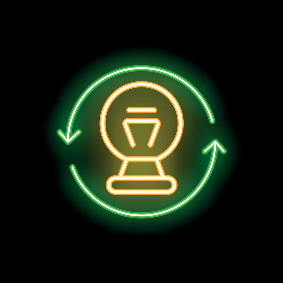Neon green circular economy symbol with light bulb icon on black background vector