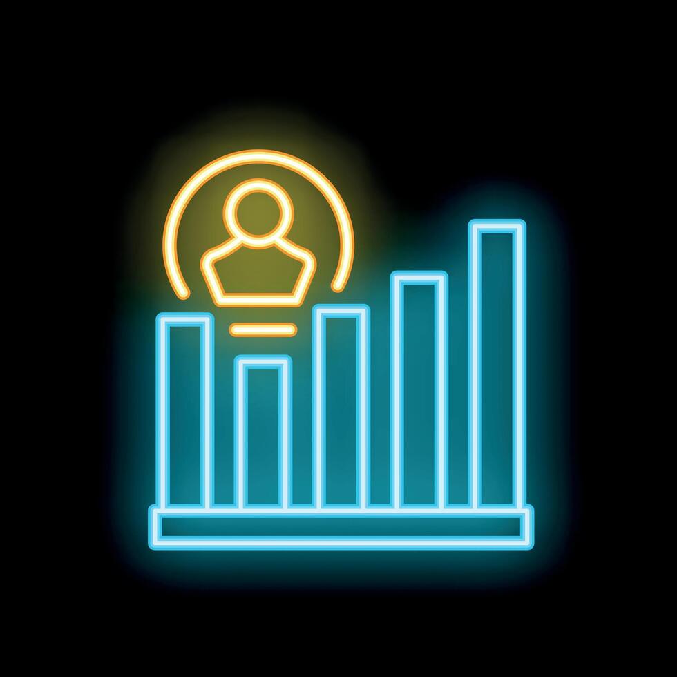 Neon icon of bar chart showing customer growth rate vector