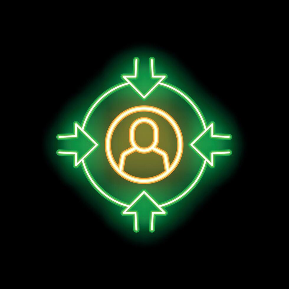 Neon icon of person holding central position in network vector