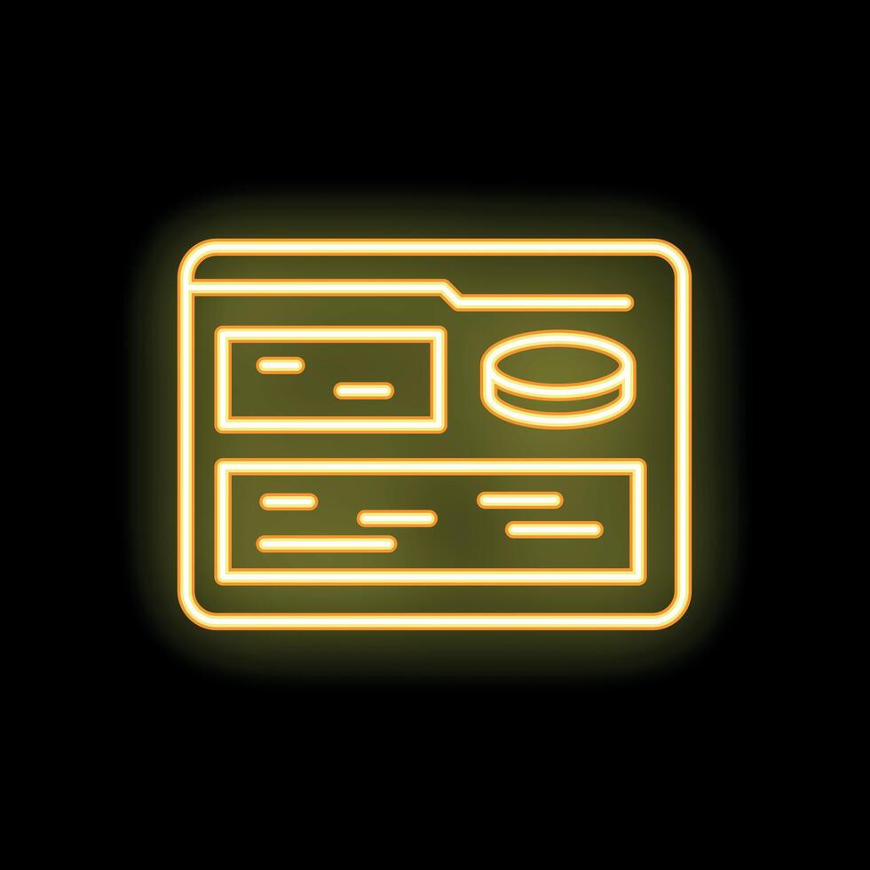 Neon yellow server storage data folder icon showing concept of cloud hosting service vector
