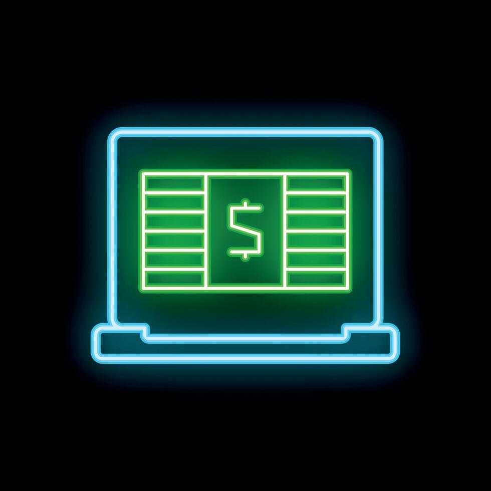 Neon laptop showing money concept on screen vector