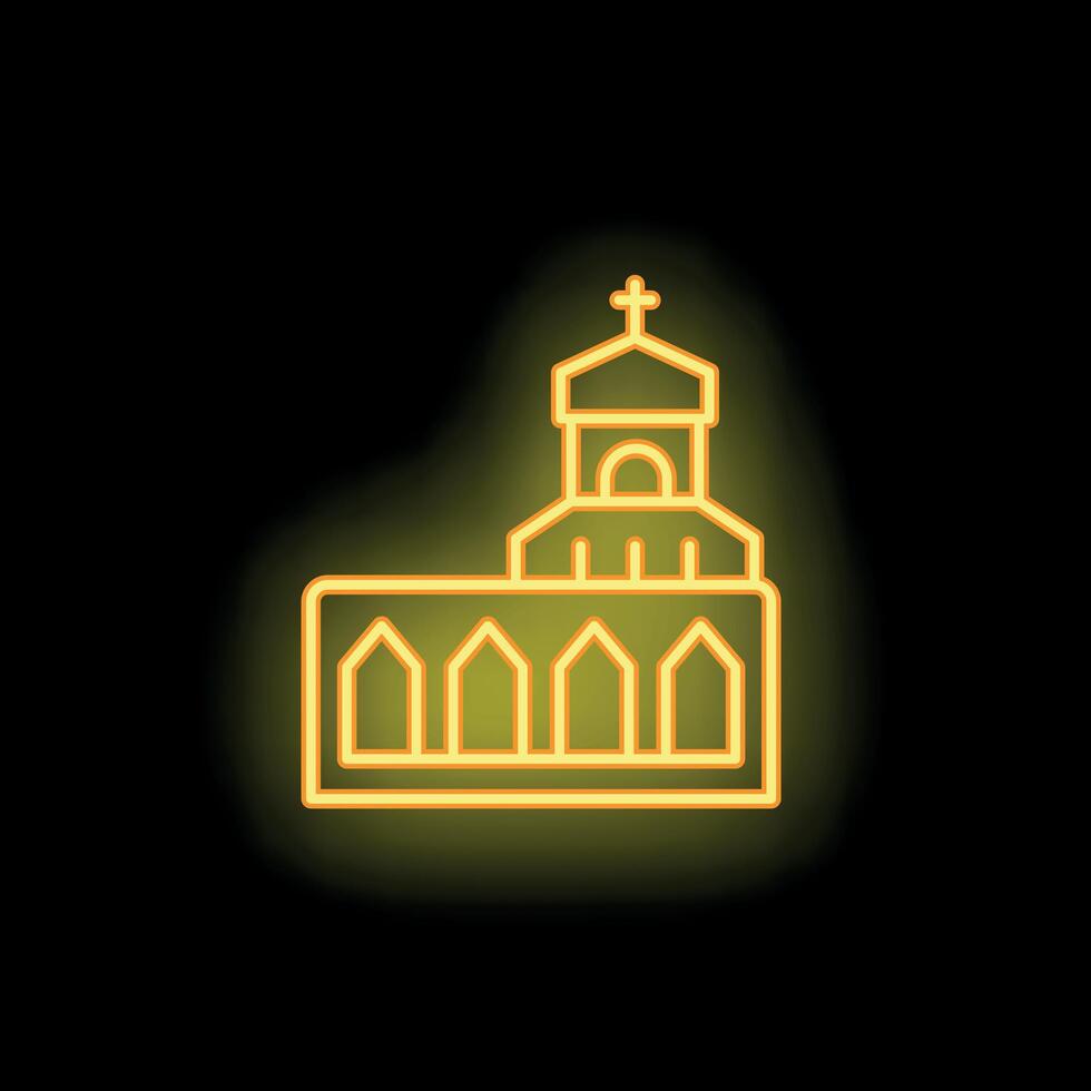 Neon sign depicting church building shining brightly vector