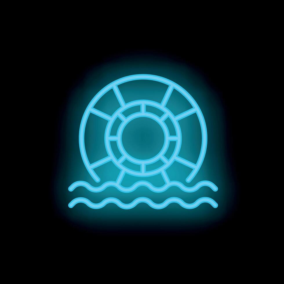 Neon lifebuoy floating on water surface icon vector