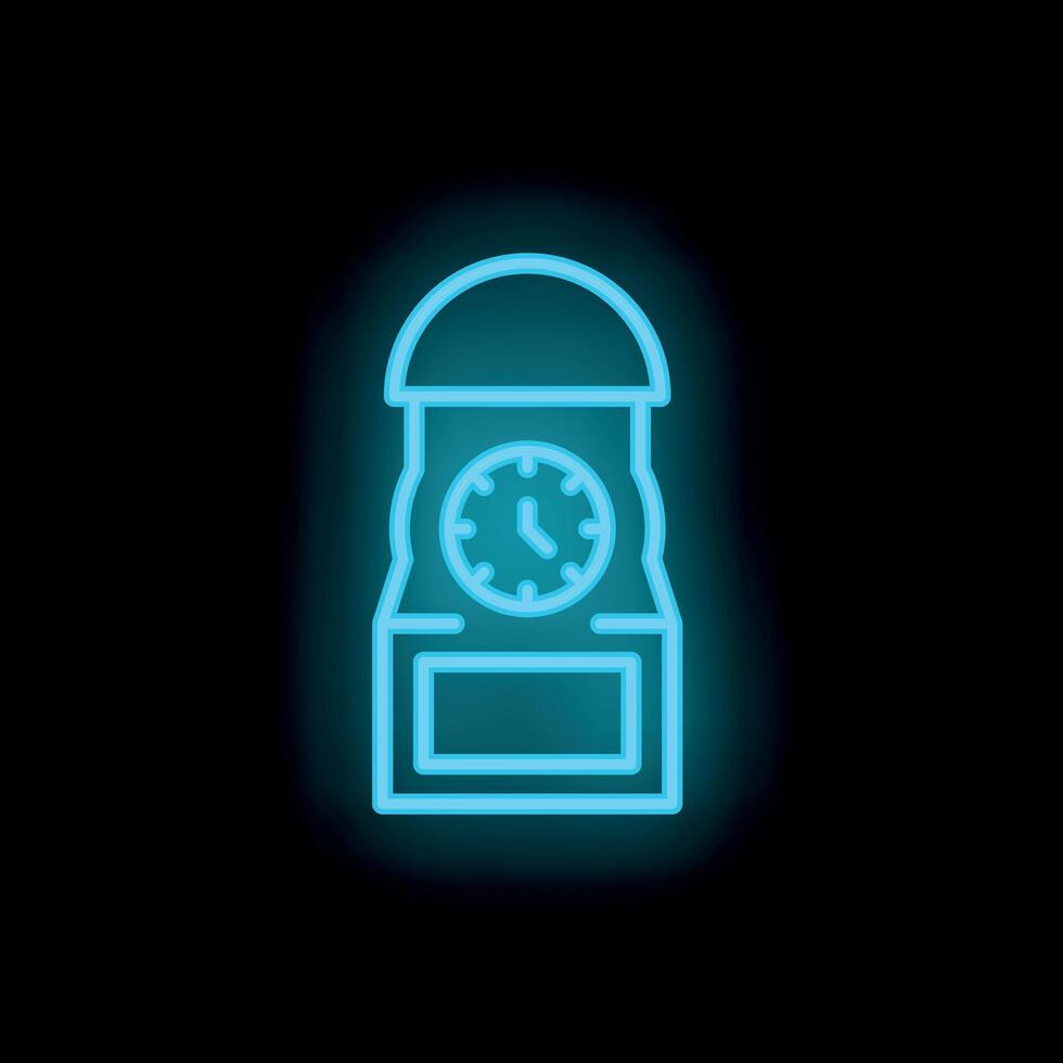 Blue neon sign showing a vintage clock on black background vector