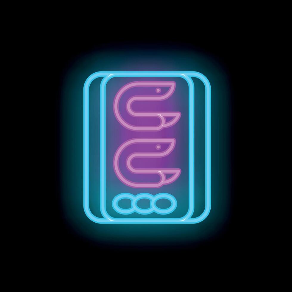 Neon sign with shrimps in a box glowing on a black background vector