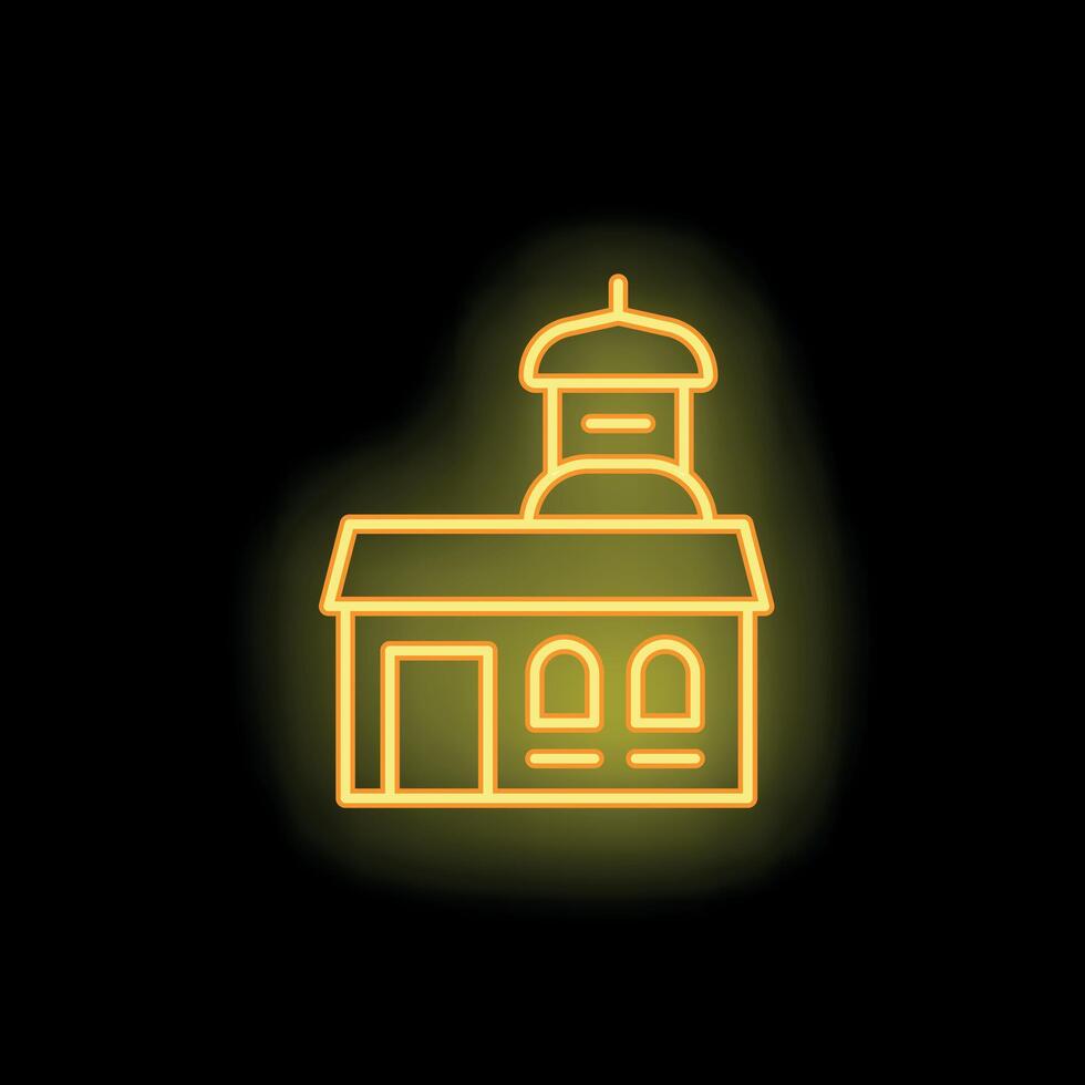 Neon school building icon glowing on black background vector