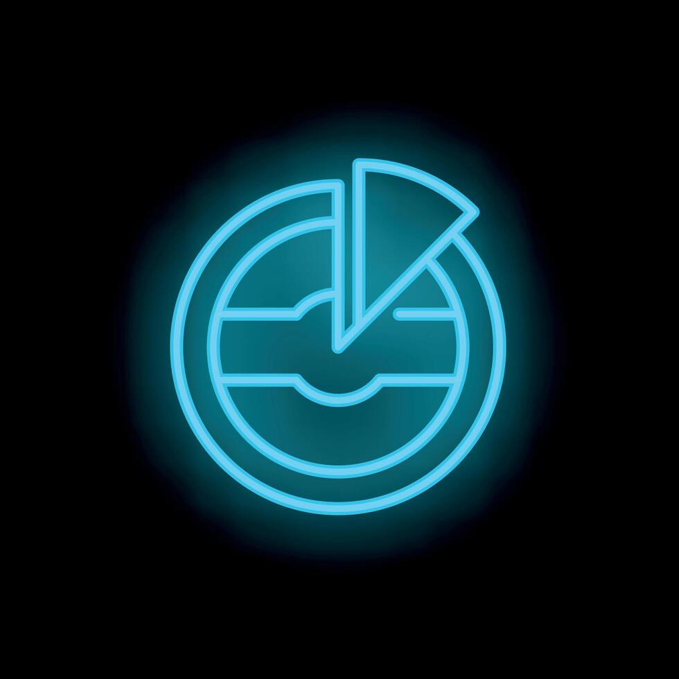 Blue neon sign showing a pie chart on a black background vector