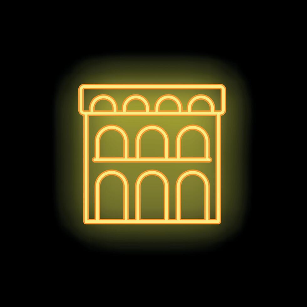 Neon icon of colosseum amphitheater representing travel and tourism vector