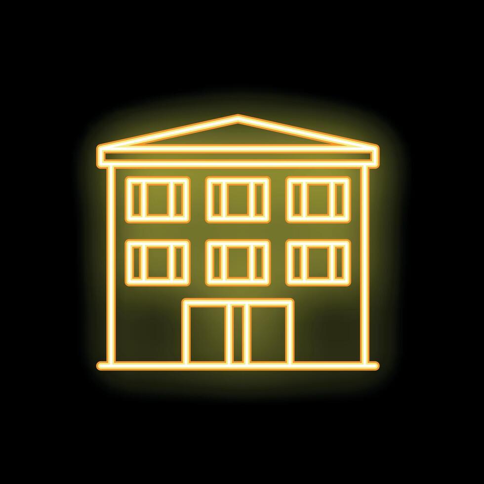Glowing neon icon of apartment building on a black background vector