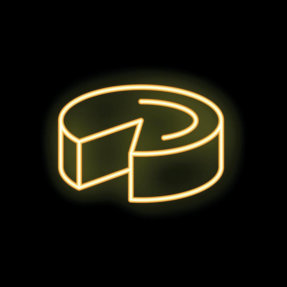 Round cheese wheel with a slice cut off in neon light style vector