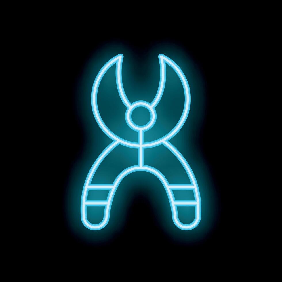 Glowing neon pliers icon shining on black background vector