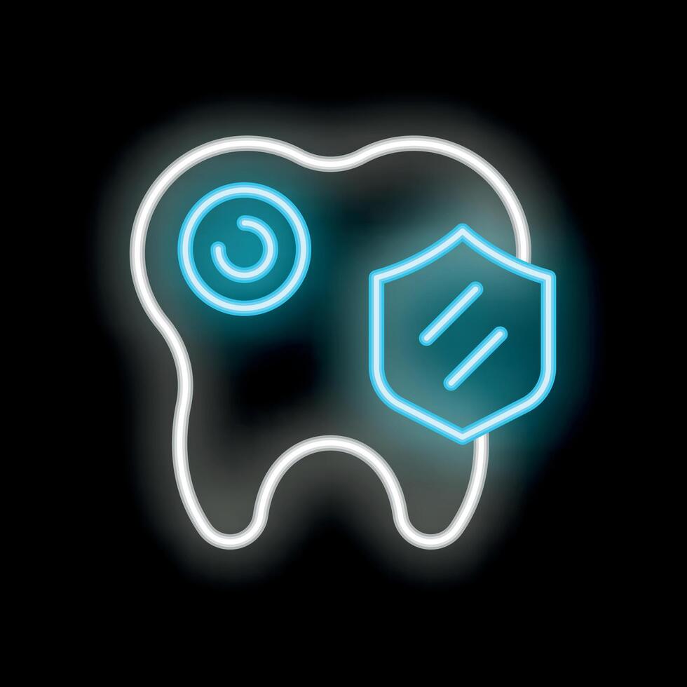 Neon icon of tooth showing dental protection with shield vector