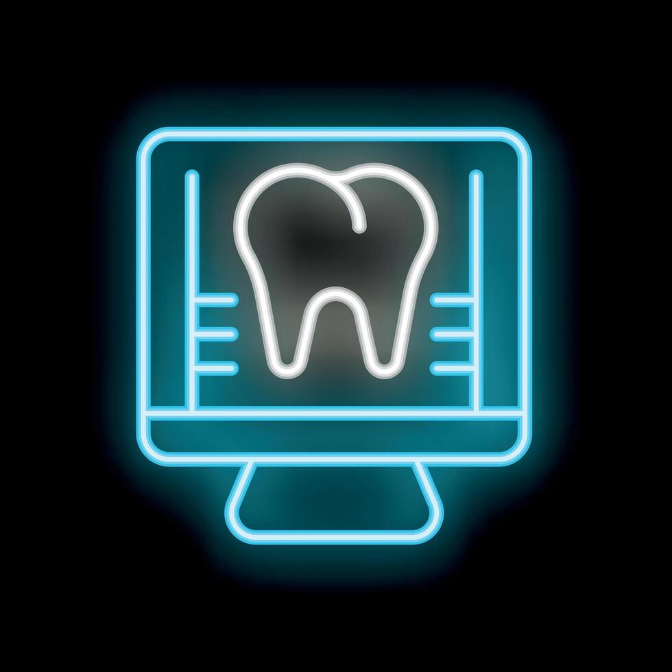 Neon icon of dental x ray showing on computer screen vector