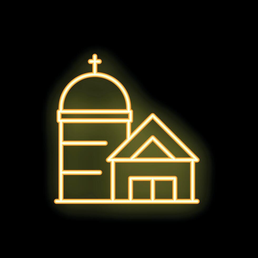 Glowing neon icon of countryside church with cross on top vector