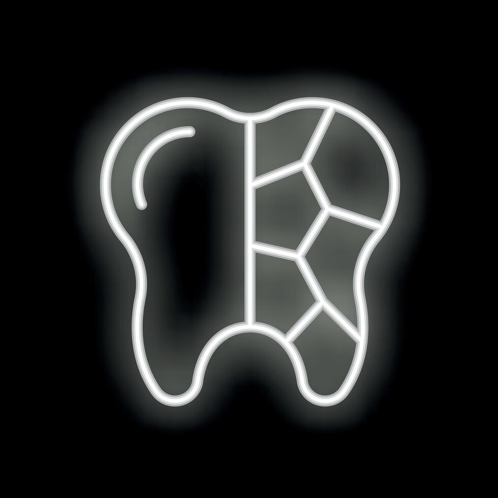 Neon icon of a decaying tooth showing enamel loss vector
