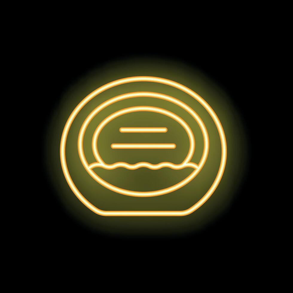 Neon sign of half submerged empty pet bowl glowing on black background vector