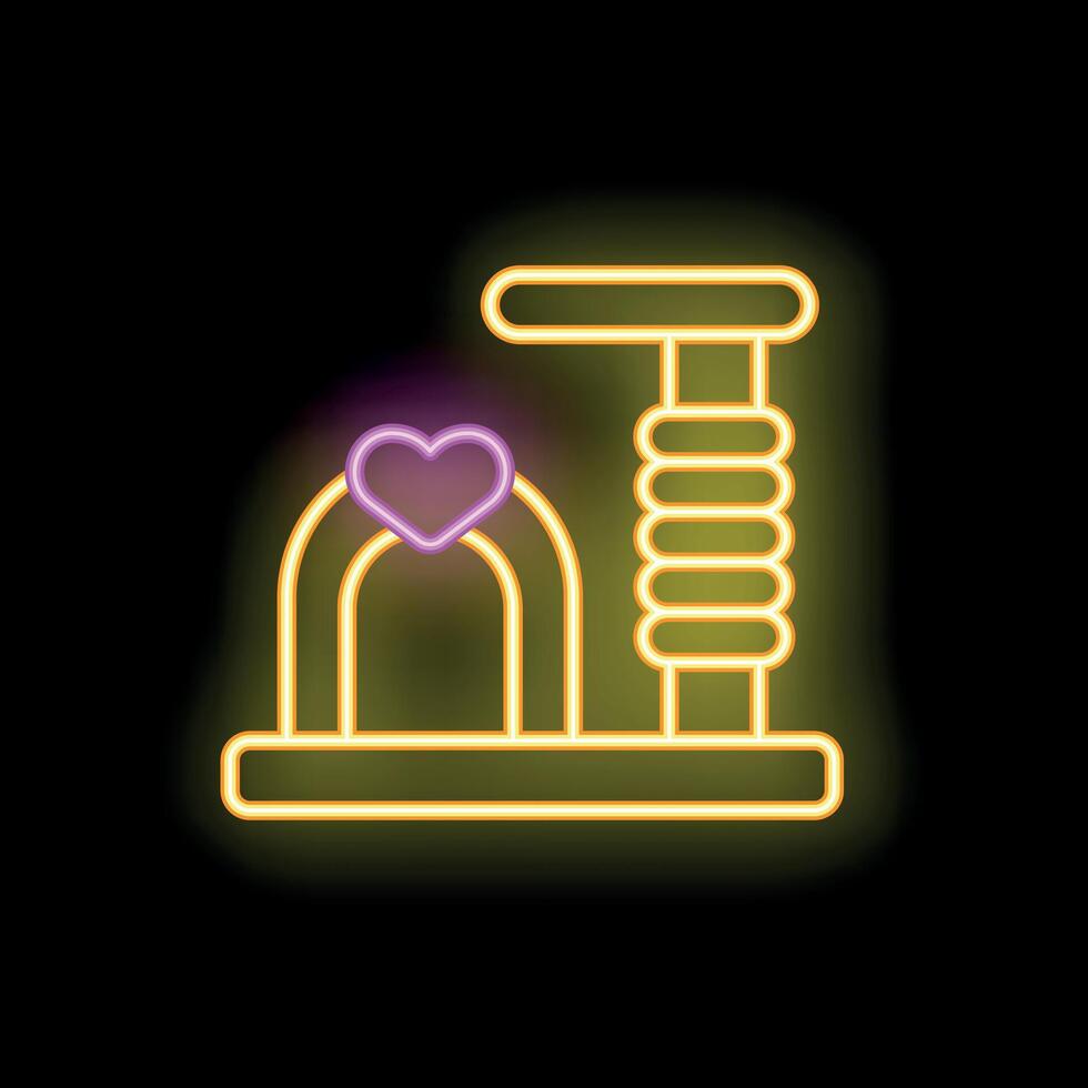 Neon cat climbing frame icon for pet shop or veterinary clinic vector