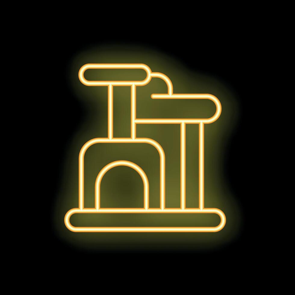 Glowing neon icon of cat tree with scratching post on black background vector