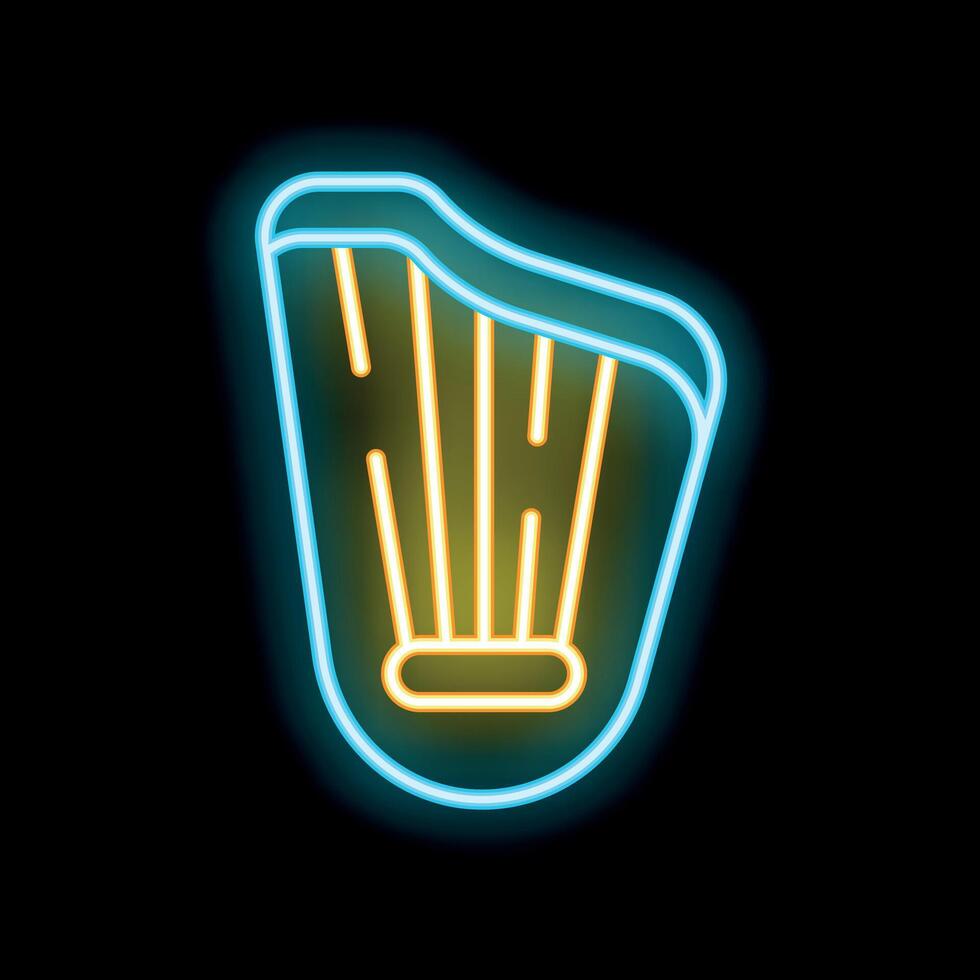 Neon lyre shining on black background for music concept vector