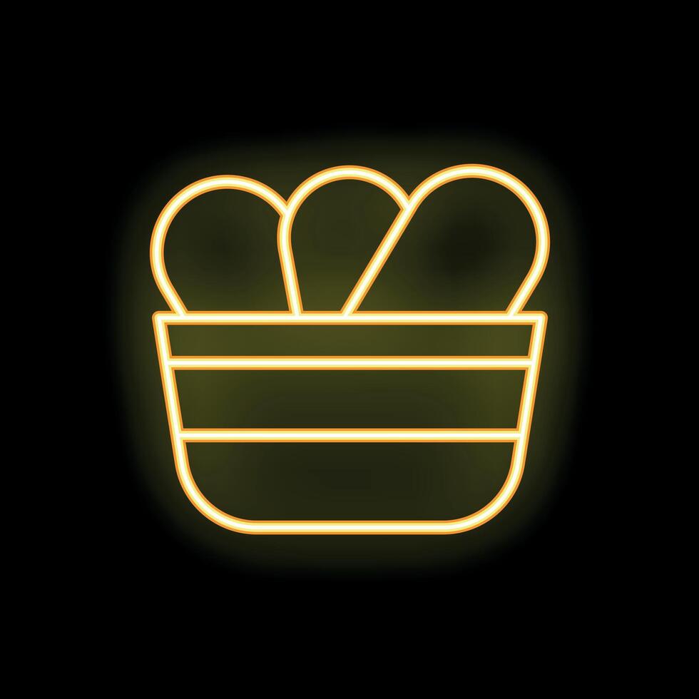 Neon yellow chicken bucket glowing on dark background vector