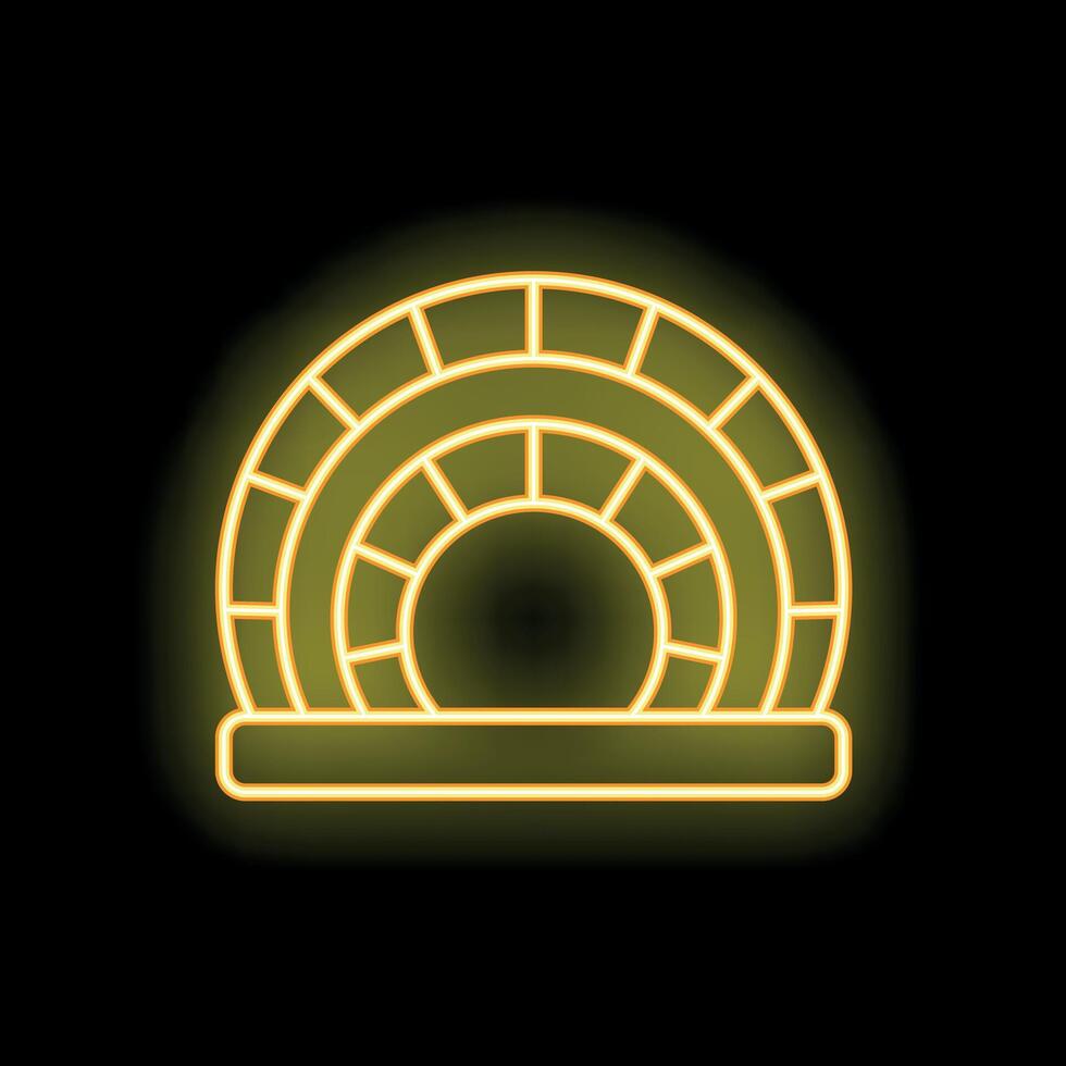 Glowing neon line pizza oven icon isolated on black background vector