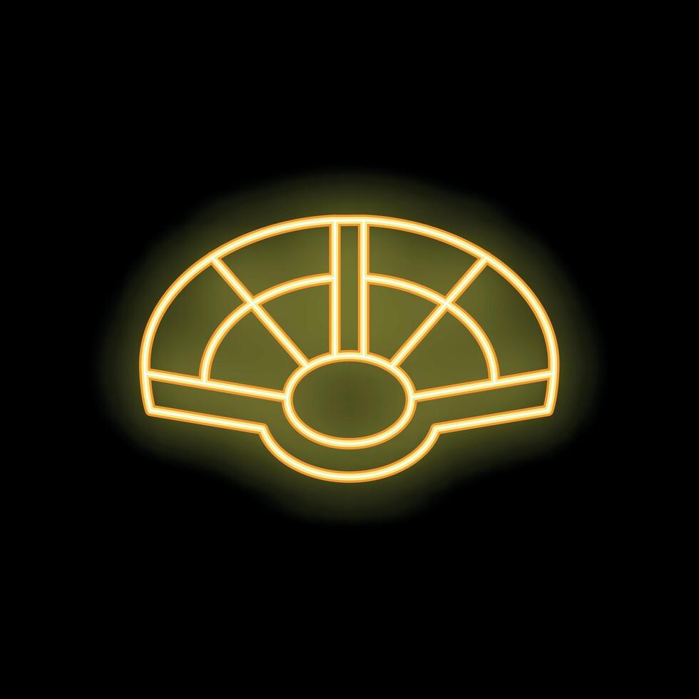 Neon yellow hand fan glowing on black background vector