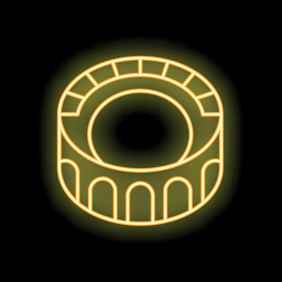 Neon yellow colosseum glowing on black background vector