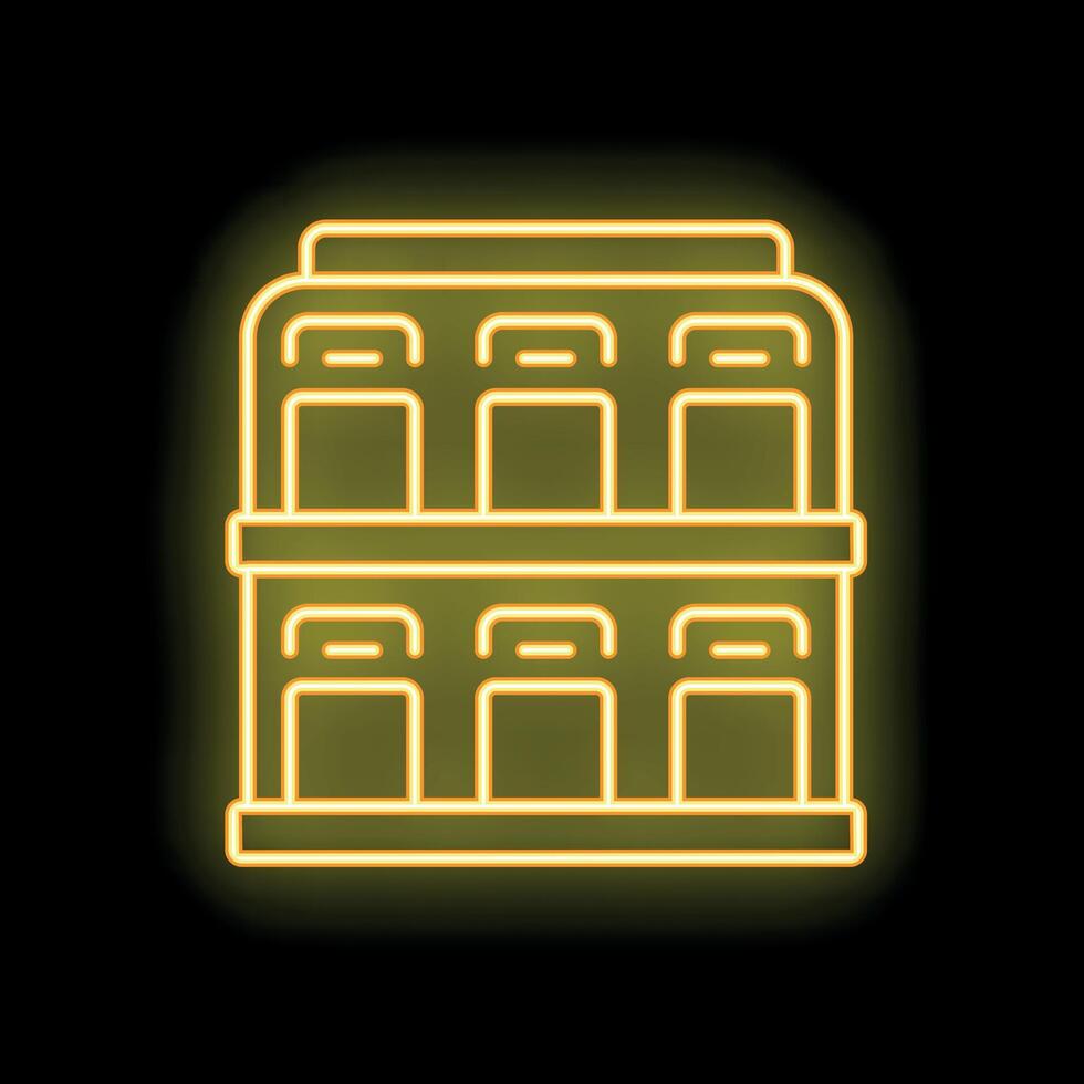 Glowing neon line building icon isolated on black background. illustration vector