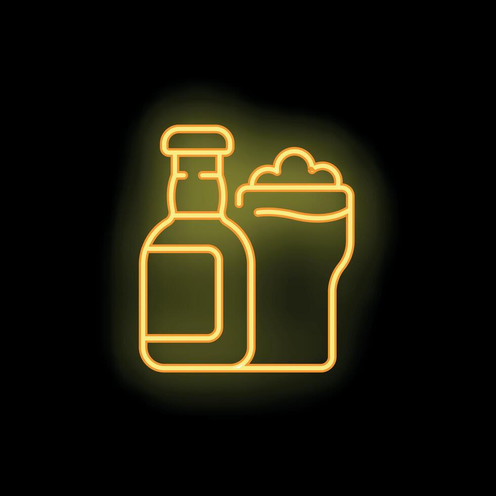 Neon sign showing beer bottle and pint glass on black background vector