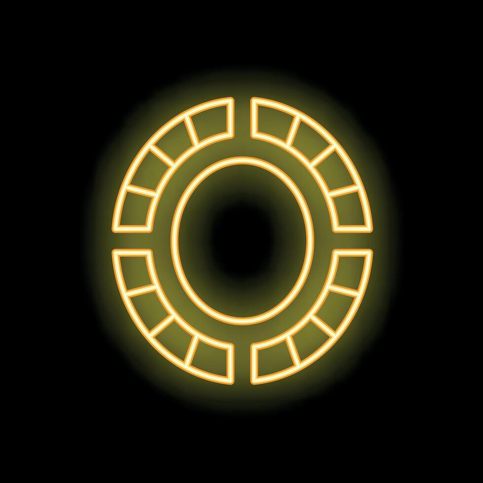 Neon yellow circle divided in sections glowing on black background vector
