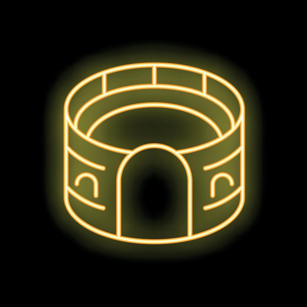 Neon yellow colosseum icon glowing on black background vector