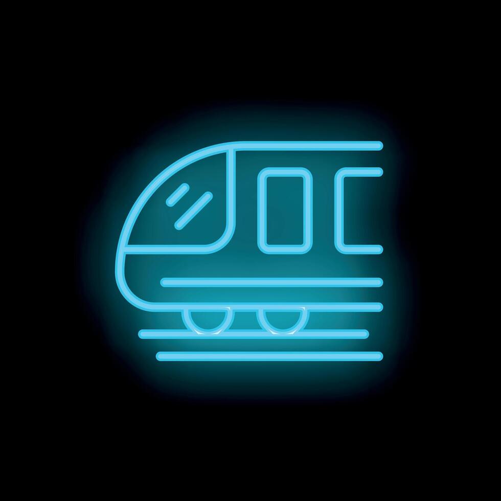 Blue neon train moving fast icon design vector