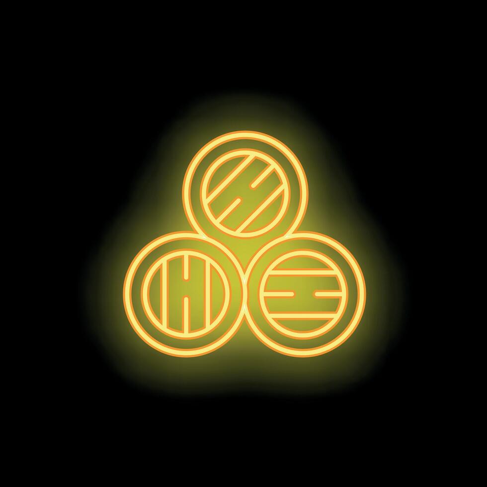 Neon sign of stacked whiskey barrels glowing on black background vector