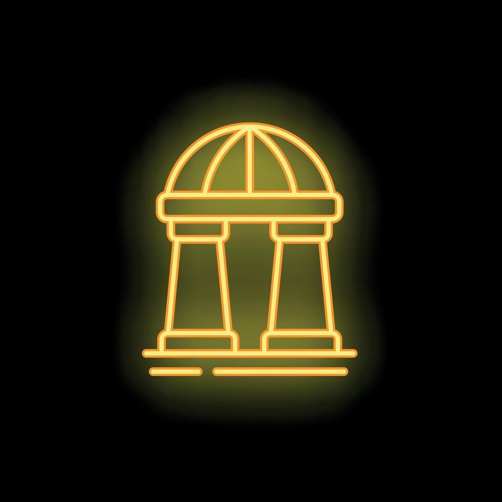 Glowing neon icon of a park gazebo with pillars and dome roof on a black background vector