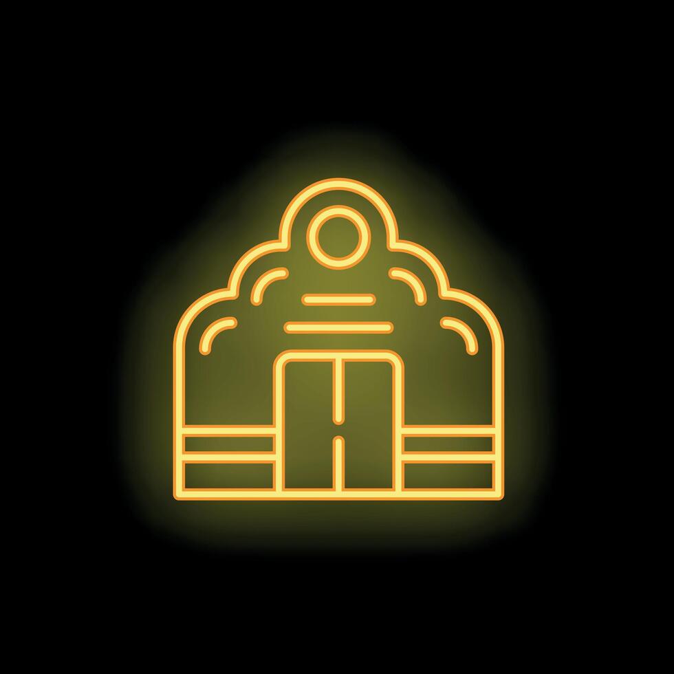 Yellow neon sign of a building facade on a black background vector