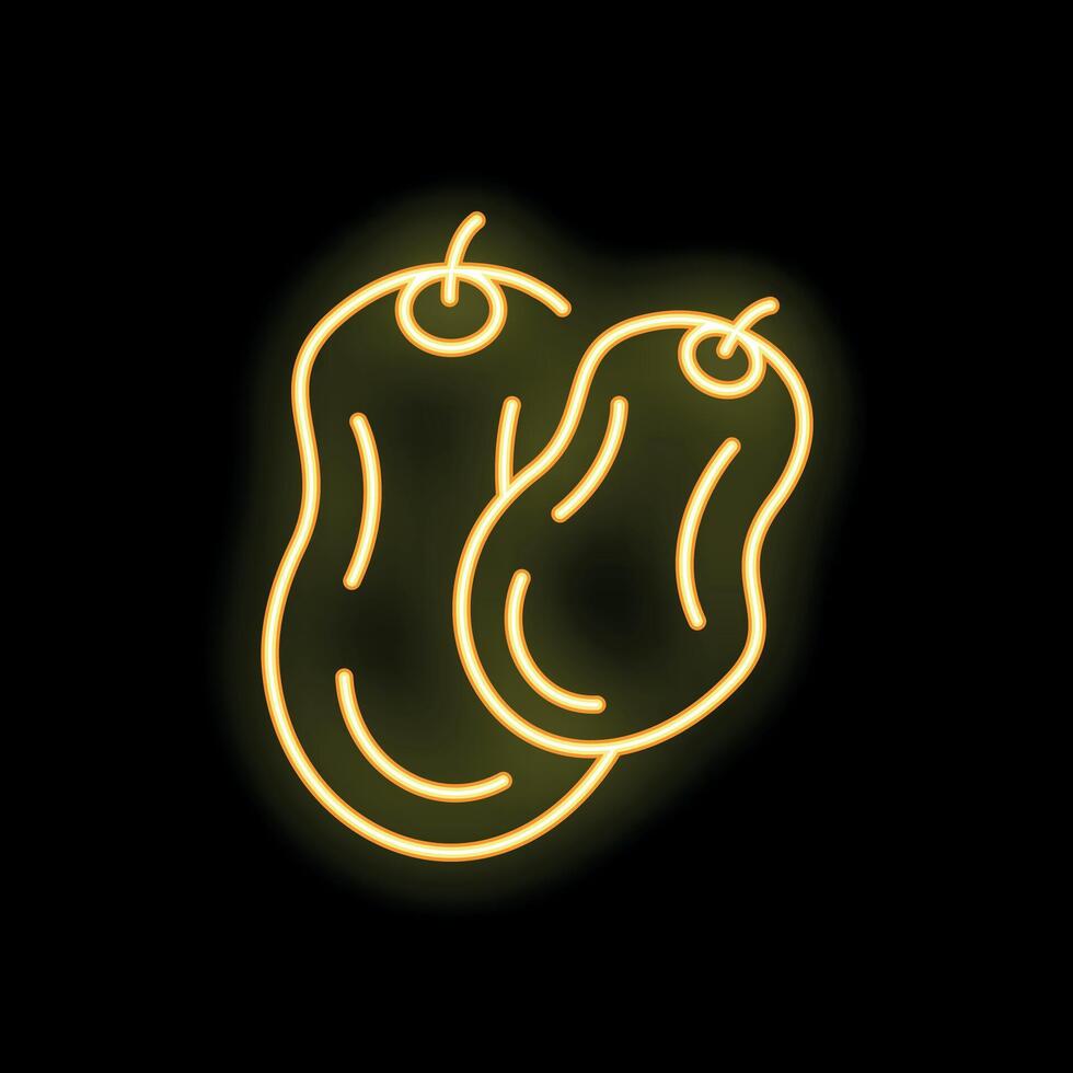 Glowing neon icon of two peanuts on black background vector