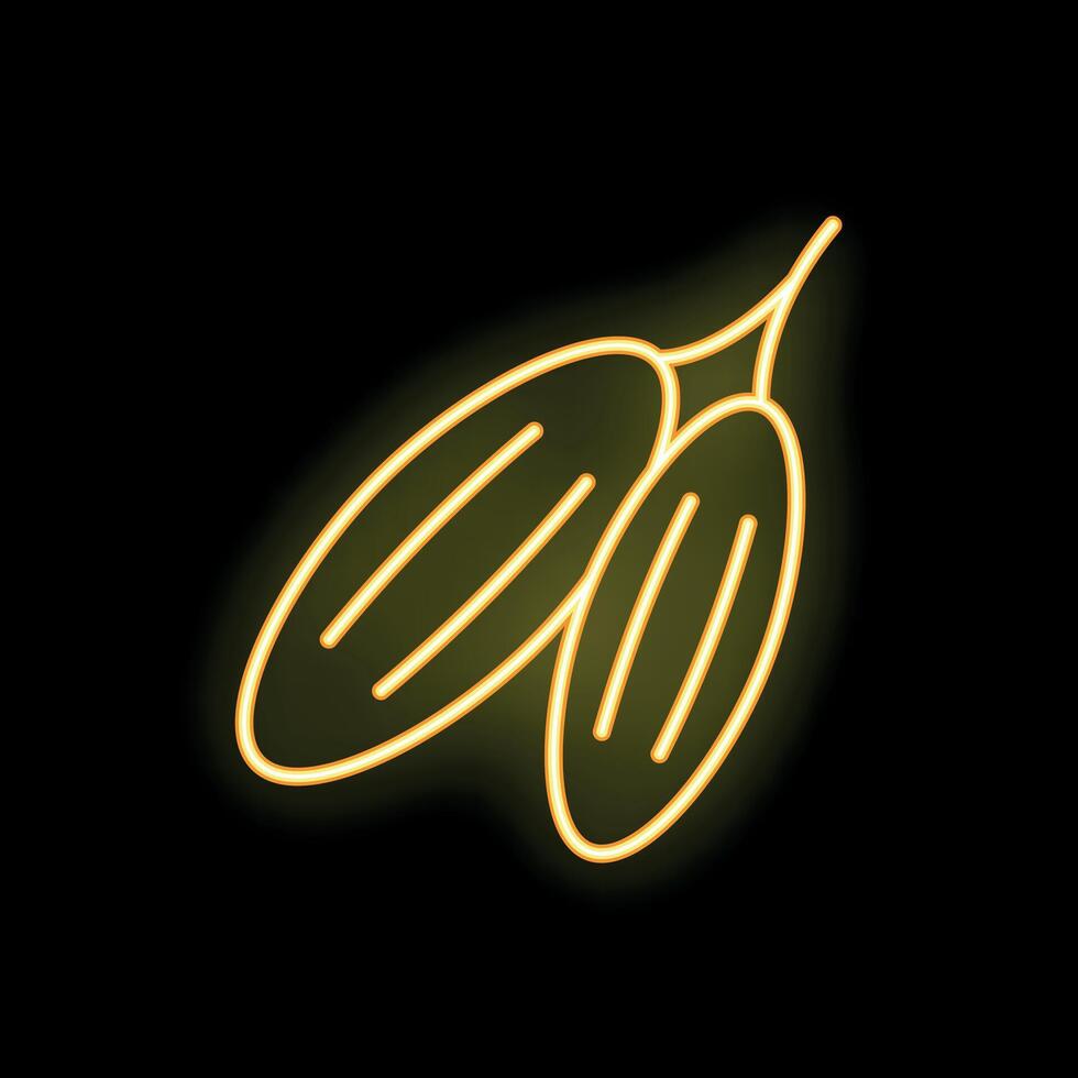 Glowing neon line drawing of dates fruit on black background vector