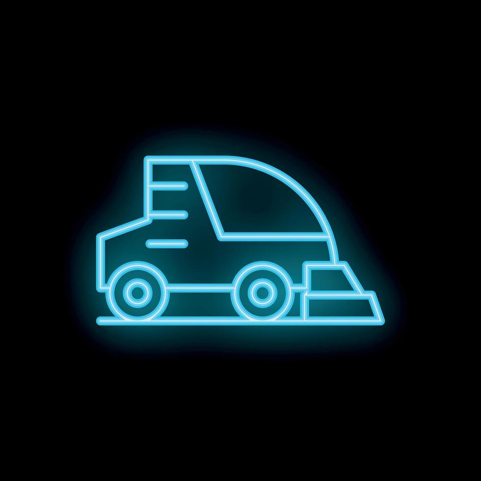 Neon style icon of a street sweeper cleaning and maintaining the road vector