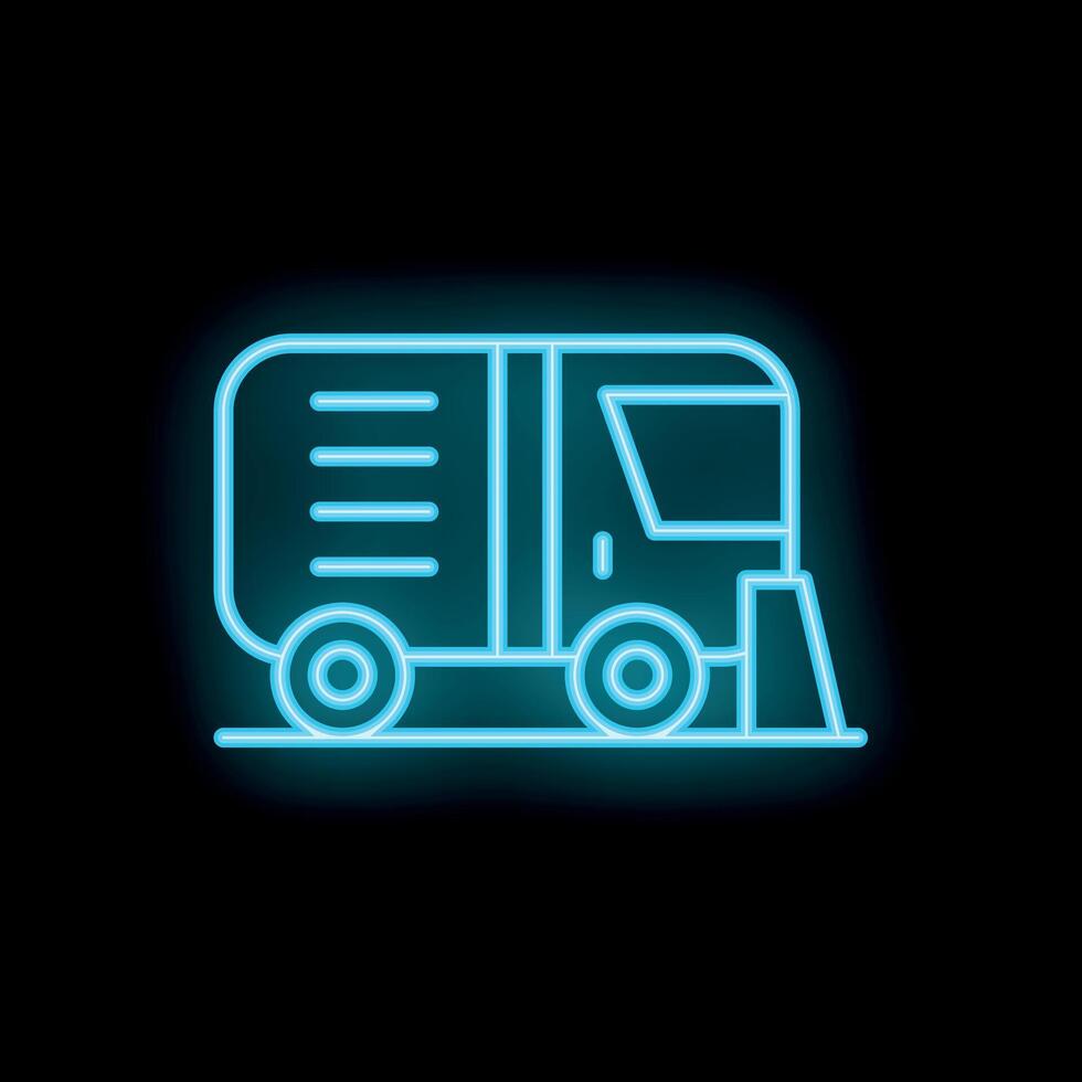 Neon style icon of truck parking near curb at night vector