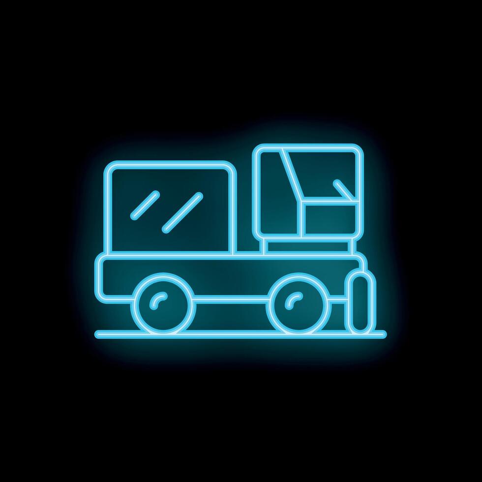 Neon blue delivery truck icon representing fast shipping service vector