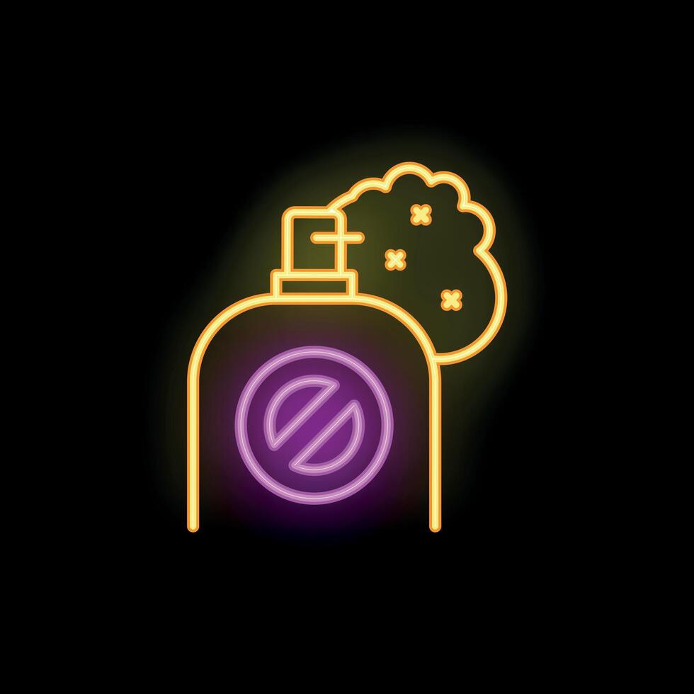 Neon sign representing a spray bottle with stop sign on black background vector