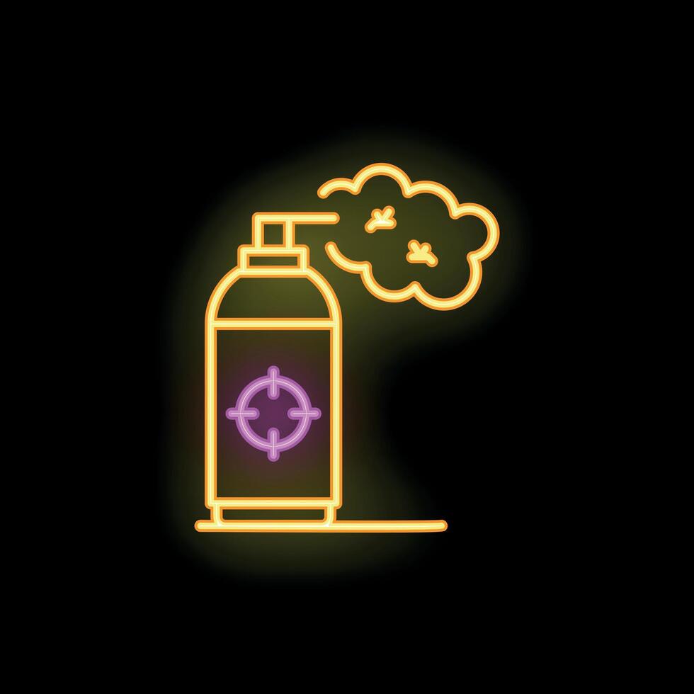 Neon icon of spray can releasing toxic fumes with target symbol vector