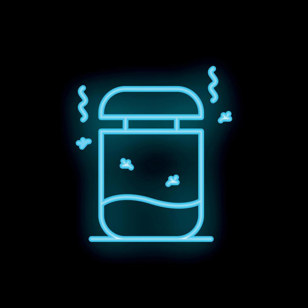 Blue neon icon of a compost bin releasing a bad smell vector