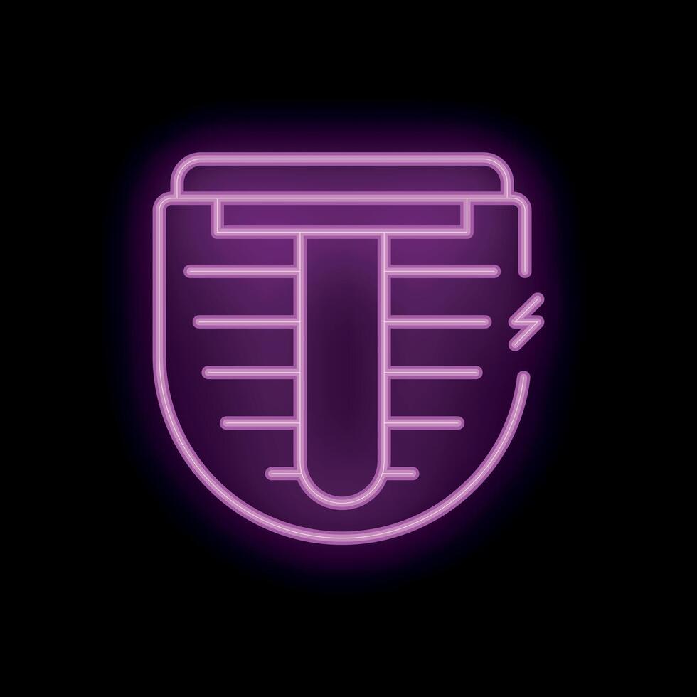 Glowing neon icon of electric car battery showing energy status on black background vector