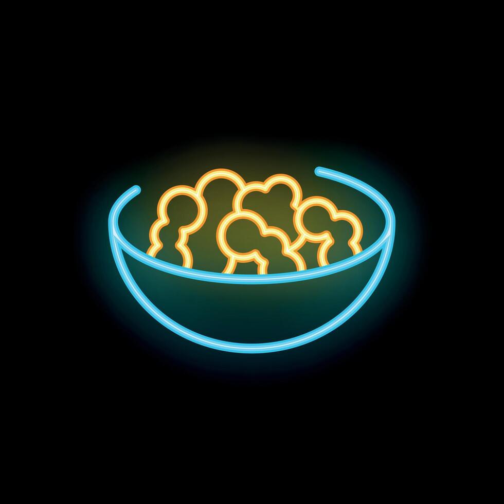 Neon sign showing a bowl overflowing with popcorn vector
