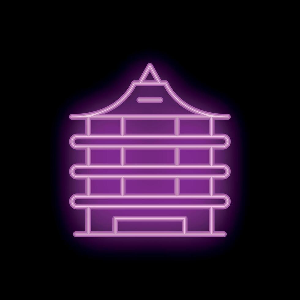 Neon sign representing a pagoda shining on black background vector